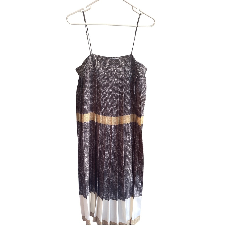 Max Mara Pleated Hereingbone Print Striped MIDI Dress‎ 8 - Picture 7 of 12